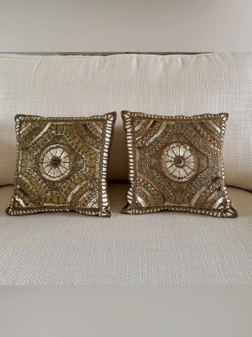 Pier 1 Gold and Brown Beaded Accent Pillows - Pair